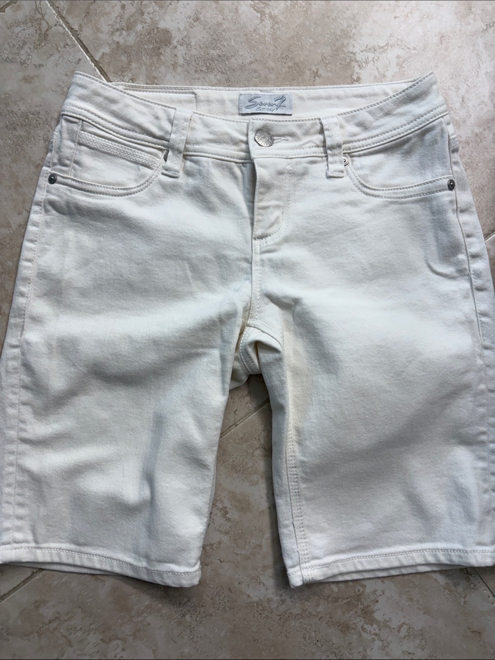Seven7 White Denim Bermuda Shorts